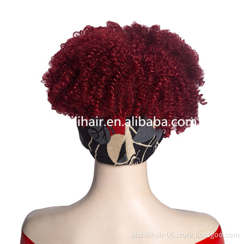 Aishili wholesale red hair big curly afro kinky curly loose deep wave headband wig for women
